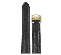 ROUREOX Genuine Leather Watch Strap Grained Calfskin 17mm 20mm 22mm 23mm 25mm Replacement Watch Band with Deployment Clasp for Cartier Tank Must Santos-Black + Gold 17mm