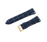ROUREOX Genuine Leather Watch Strap Metal Clasp Vintage Handmade Replacement Watch Band 22mm for Guess W0040G3 W0247G3 W0040G7-Blue + Gold