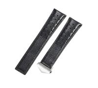 ROUREOX Genuine Leather Watch Strap Push Button Folding Clasp Replacement Watch Band 22mm for TAG Heuer Carrera Heritage Calibre 6-Black + Silver
