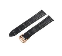 ROUREOX Genuine Leather Watch Strap Stainless Steel Buckle Double Tail Leather Replacement Strap for Cartier Tank Collection-Black + Rose Gold 17mm