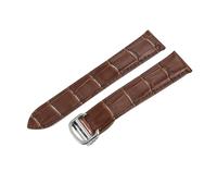 ROUREOX Genuine Leather Watch Strap Stainless Steel Buckle Quick Release Double Tail Leather Strap for Cartier Tank Collection-Brown + Silver 20mm