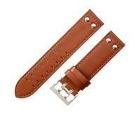 ROUREOX Genuine Leather Watch Strap Stainless Steel Buckle Replacement Cowhide Strap Watch Accessories for Hamilton H70595593 H70655733-Brown + Silver 20mm