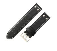 ROUREOX Genuine Leather Watch Strap Stainless Steel Buckle Replacement Cowhide Strap Watch Accessories for Hamilton H70595593 H70655733-Black + White + Silver 22mm