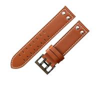 ROUREOX Genuine Leather Watch Strap Stainless Steel Buckle Replacement Cowhide Strap Watch Accessories for Hamilton H70595593 H70655733-Brown + White + Black 22mm