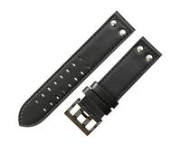 ROUREOX Genuine Leather Watch Strap Stainless Steel Buckle Replacement Cowhide Strap Watch Accessories for Hamilton H70595593 H70655733-Black + Black 22mm