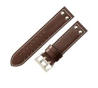 ROUREOX Genuine Leather Watch Strap Stainless Steel Buckle Replacement Cowhide Strap Watch Accessories for Hamilton H70595593 H70655733-Coffee + White + Silver 22mm