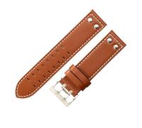 ROUREOX Genuine Leather Watch Strap Stainless Steel Buckle Replacement Cowhide Strap Watch Accessories for Hamilton H70595593 H70655733-Brown + White + Silver 20mm