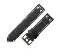 ROUREOX Genuine Leather Watch Strap Stainless Steel Buckle Replacement Cowhide Strap Watch Accessories for Hamilton H70595593 H70655733-Black + White + Black 20mm