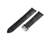 ROUREOX Genuine Leather Watch Strap Stainless Steel Buckle Single-Pass Replacement Leather Strap for Cartier Tank Collection-Black + Silver 22mm