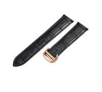 ROUREOX Genuine Leather Watch Strap Stainless Steel Buckle Single-Pass Replacement Leather Strap for Cartier Tank Collection-Black + Rose Gold 22mm