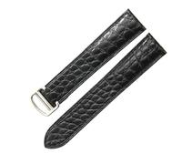 ROUREOX Genuine Leather Watch Strap Stainless Steel Butterfly Buckle Replacement Leather Strap 18mm for Cartier Ballon Bleu Collection-Black + Silver