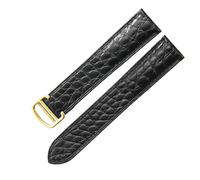 ROUREOX Genuine Leather Watch Strap Stainless Steel Butterfly Buckle Replacement Leather Strap 22mm for Cartier Ballon Bleu Collection-Black + Gold