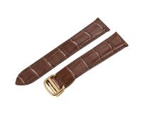ROUREOX Genuine Leather Watch Strap Stainless Steel Folding Buckle Quick Release Leather Watch Strap for Cartier Tank Collection-Brown + Gold 25mm