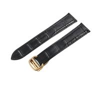ROUREOX Genuine Leather Watch Strap Stainless Steel Folding Buckle Quick Release Leather Watch Strap for Cartier Tank Collection-Black + Gold 23mm