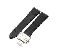 ROUREOX Genuine Leather Watch Strap Stainless Steel Push Button Buckle Replacement Strap for Cartier Santos Series-Black + Silver 20mm