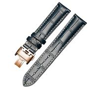 ROUREOX Genuine Leather Watch Strap with Deployment Clasp Alligator Grain Embossed Replacement Watch Band for Longines Master Elegant Conquest Collection-Blue+White+Rose Gold 20 * 18mm