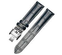 ROUREOX Genuine Leather Watch Strap with Deployment Clasp Alligator Grain Embossed Replacement Watch Band for Longines Master Elegant Conquest Collection-Blue+White+Silver 21 * 18mm