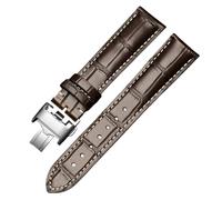 ROUREOX Genuine Leather Watch Strap with Deployment Clasp Alligator Grain Embossed Replacement Watch Band for Longines Master Elegant Conquest Collection-Brown+White+Silver 20 * 18mm