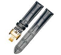 ROUREOX Genuine Leather Watch Strap with Deployment Clasp Alligator Grain Embossed Replacement Watch Band for Longines Master Elegant Conquest Collection-Blue+White+Gold 21 * 18mm