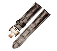 ROUREOX Genuine Leather Watch Strap with Deployment Clasp Alligator Grain Embossed Replacement Watch Band for Longines Master Elegant Conquest Collection-Brown+White+Rose Gold 20 * 18mm