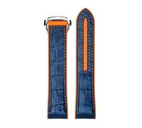 ROUREOX Handmade Genuine Leather Men's Rubber Watch Strap Adjustable Metal Clasp Soft Leather Watch Band for Omega Seamaster and Speedmaster Planet Ocean-Blue Orange + Silver 22mm