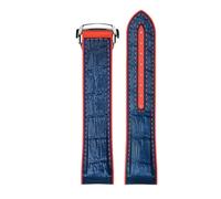 ROUREOX Handmade Genuine Leather Men's Rubber Watch Strap Adjustable Metal Clasp Soft Leather Watch Band for Omega Seamaster and Speedmaster Planet Ocean-Blue Red + Silver 20mm