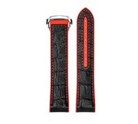 ROUREOX Handmade Genuine Leather Men's Rubber Watch Strap Adjustable Metal Clasp Soft Leather Watch Band for Omega Seamaster and Speedmaster Planet Ocean-Black Red + Silver 22mm