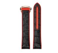 ROUREOX Handmade Genuine Leather Men's Rubber Watch Strap Adjustable Metal Clasp Soft Leather Watch Band for Omega Seamaster and Speedmaster Planet Ocean-Black Red + Rose Gold 22mm