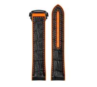 ROUREOX Handmade Genuine Leather Men's Rubber Watch Strap Adjustable Metal Clasp Soft Leather Watch Band for Omega Seamaster and Speedmaster Planet Ocean-Black Orange + Black 20mm