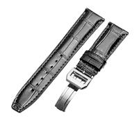 ROUREOX Handmade Genuine Leather Watch Band Adjustable Metal Clasp Soft Leather Watch Strap Repairment Accessories for IWC Portugieser Chronograph-Black A 20mm