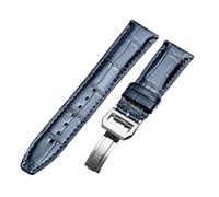 ROUREOX Handmade Genuine Leather Watch Band Adjustable Metal Clasp Soft Leather Watch Strap Repairment Accessories for IWC Portugieser Chronograph-Blue A 22mm