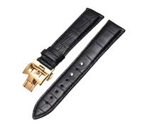 ROUREOX Handmade Genuine Leather Watch Strap Adjustable Butterfly Buckle Soft Leather Watch Band for VACHERON CONSTANTIN METIERS D'ART FIFTYSIX Series-Black + Gold 22mm