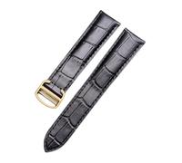 ROUREOX Handmade Genuine Leather Watch Strap Quick Release Butterfly Buckle Watch Band for Cartier Ronde Solo-Black + Gold 22mm