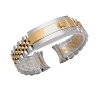 ROUREOX Heavy Duty Jubilee Style Watch Strap Curved Ends Solid Stainless Steel Bracelet 20mm 21mm - Silver Gold B 20MM