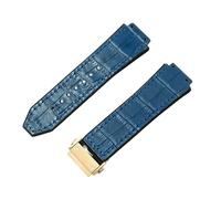 ROUREOX Leather Rubber Watch Band Metal Folding Buckle Replacement Bracelet with Bamboo Pattern for HUBLOT Big Bang-Sky Blue + Gold