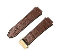 ROUREOX Leather Rubber Watch Band Metal Folding Buckle Replacement Bracelet with Bamboo Pattern for HUBLOT Big Bang-Brown + Gold