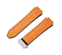 ROUREOX Leather Rubber Watch Band Metal Folding Buckle Replacement Bracelet with Bamboo Pattern for HUBLOT Big Bang-Yellow + Silver