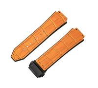 ROUREOX Leather Rubber Watch Band Metal Folding Buckle Replacement Bracelet with Bamboo Pattern for HUBLOT Big Bang-Yellow + Black