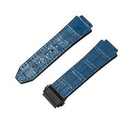 ROUREOX Leather Rubber Watch Band Metal Folding Buckle Replacement Bracelet with Bamboo Pattern for HUBLOT Big Bang-Sky Blue + Black