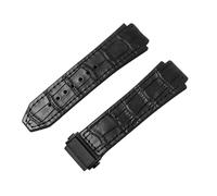 ROUREOX Leather Rubber Watch Band Metal Folding Buckle Replacement Bracelet with Bamboo Pattern for HUBLOT Big Bang-Black + Black