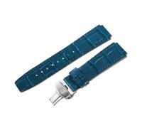 ROUREOX Leather Watch Strap 23mm Alligator Grain Replacement Watch Band with Deployment Butterfly Clasp for FIYTA Interstellar Series-Blue + Silver