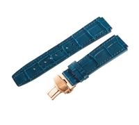 ROUREOX Leather Watch Strap 23mm Alligator Grain Replacement Watch Band with Deployment Butterfly Clasp for FIYTA Interstellar Series-Blue + Rose Gold