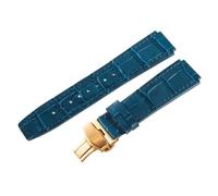 ROUREOX Leather Watch Strap 23mm Alligator Grain Replacement Watch Band with Deployment Butterfly Clasp for FIYTA Interstellar Series-Blue + Gold