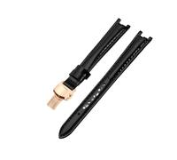 ROUREOX Leather Watch Strap Stainless Steel Buckle Replacement Genuine Leather Women's Strap 12mm for Tissot 1853 Flamengo Trend Collection T094-Gloss Black + Rose Gold