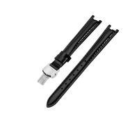 ROUREOX Leather Watch Strap Stainless Steel Buckle Replacement Genuine Leather Women's Strap 12mm for Tissot 1853 Flamengo Trend Collection T094-Gloss Black + Silver