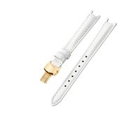 ROUREOX Leather Watch Strap Stainless Steel Buckle Replacement Genuine Leather Women's Strap 12mm for Tissot 1853 Flamengo Trend Collection T094-Bright White + Gold