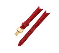 ROUREOX Leather Watch Strap Stainless Steel Buckle Replacement Genuine Leather Women's Strap 12mm for Tissot 1853 Flamengo Trend Collection T094-Red + Gold