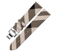 ROUREOX Leather Watch Strap Stainless Steel Deployment Buckle 12mm 14mm 16mm 18mm 20mm Replacement Watch Band for Burberry BU1938 BU9109 BU9107 BU9014 BU9111-Rice White+Silver 22mm