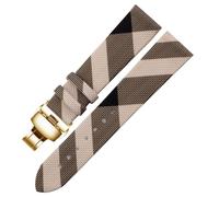 ROUREOX Leather Watch Strap Stainless Steel Deployment Buckle 12mm 14mm 16mm 18mm 20mm Replacement Watch Band for Burberry BU1938 BU9109 BU9107 BU9014 BU9111-Rice White+Gold 20mm