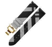 ROUREOX Leather Watch Strap Stainless Steel Deployment Buckle 12mm 14mm 16mm 18mm 20mm Replacement Watch Band for Burberry BU1938 BU9109 BU9107 BU9014 BU9111-Black+Gold 22mm